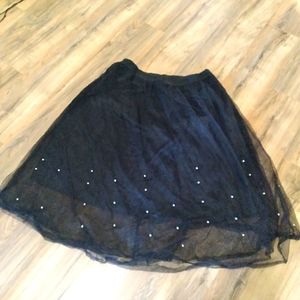 Shein curve black tulle skirt with pearl accent